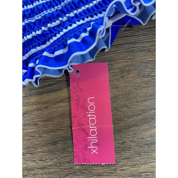 Juniors' Xhilaration Smocked Bandeau Bikini Top, Blue Stripe, X-Small (00), 1020 - Picture 6 of 8